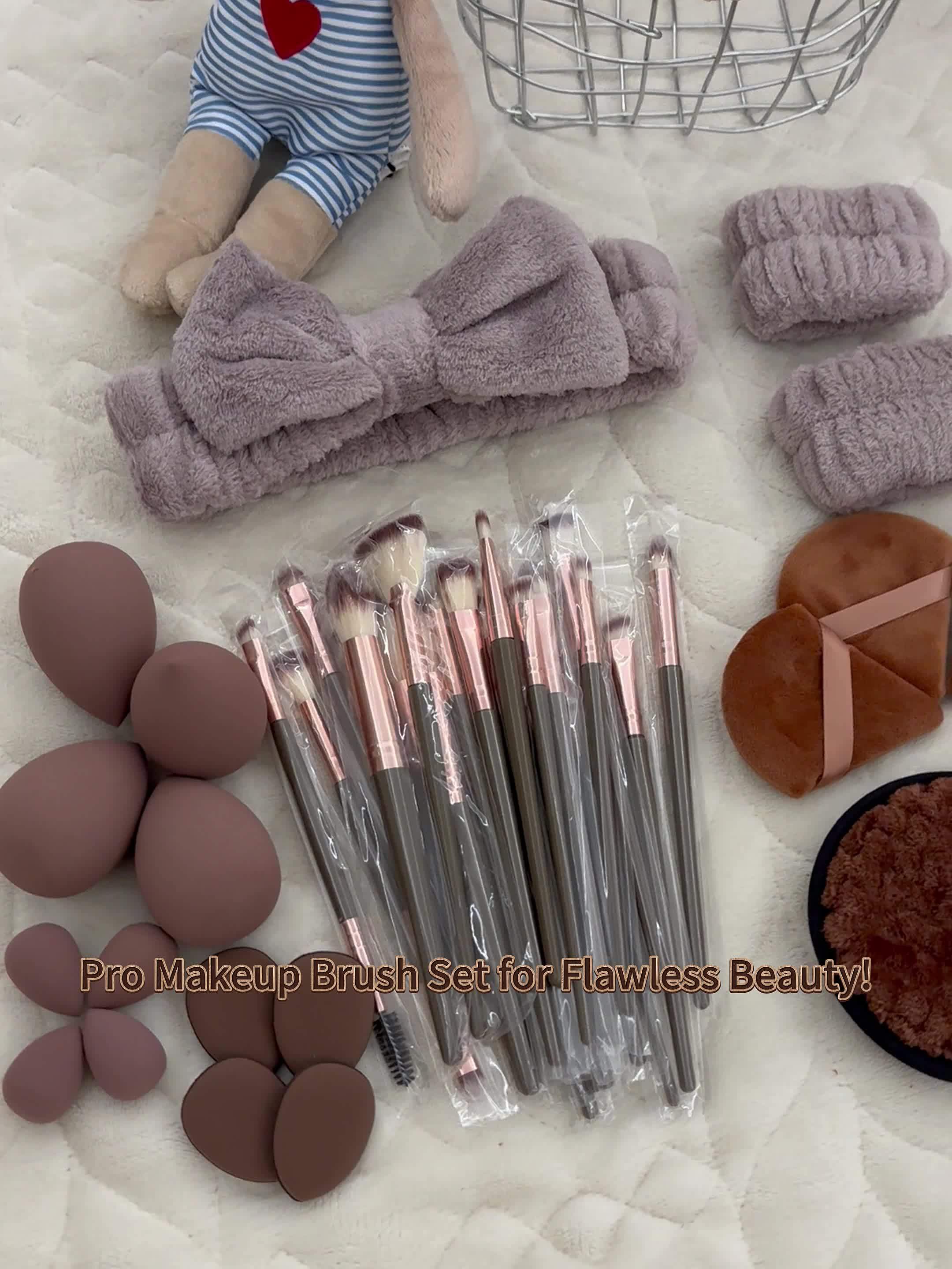 Professional Makeup Brush Set in Combination Light Beige - 20/40pcs with High-Quality Nylon Bristles, Headbands, Sponges & Velvet Applicators, ABS Plastic Handles, Fragrance-Free